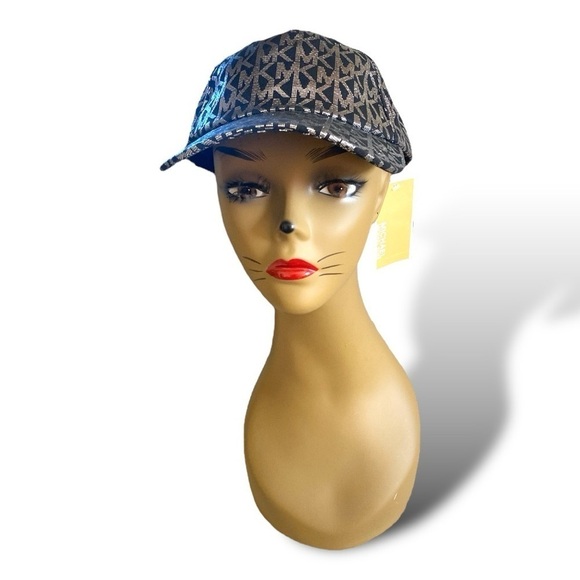 Michael Kors Monogrammed Black & Silver Metallic Baseball Cap OS NWT - Picture 11 of 14